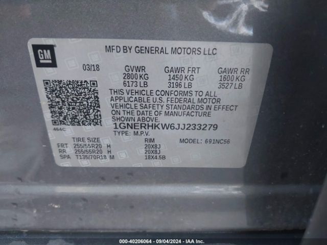 1GNERHKW6JJ233279 Chevrolet Traverse 3lt