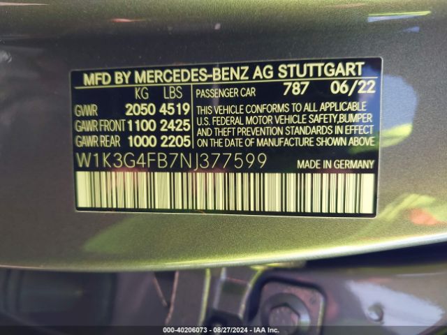 W1K3G4FB7NJ377599 Mercedes-Benz A 220 4matic