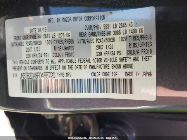JM3TB2DA8F0455720 Mazda Cx-9 Grand Touring