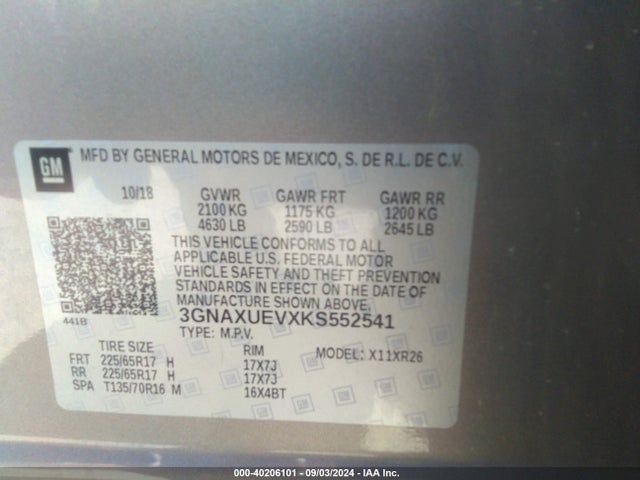 Chevrolet EQUINOX LT 2019 3GNAXUEVXKS552541 Image 9