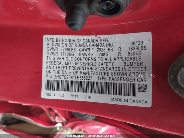 Honda Civic Sport 2020 2HGFC2F81LH555227 Image 9