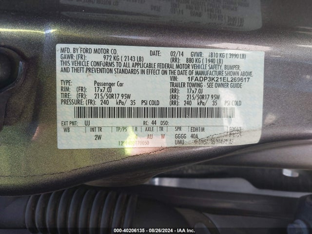 Ford FOCUS SE 2014 1FADP3K21EL269617 Image 9
