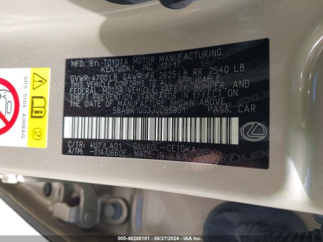 58ABK1GG3JU085801 Lexus ES 350