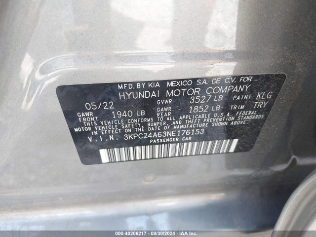 Hyundai ACCENT SE 2022 3KPC24A63NE176153 Image 9