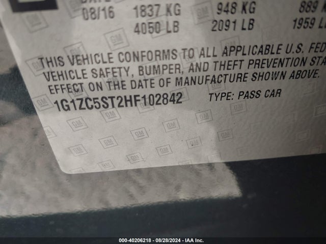 Chevrolet Malibu 1fl 2017 1G1ZC5ST2HF102842 Image 9