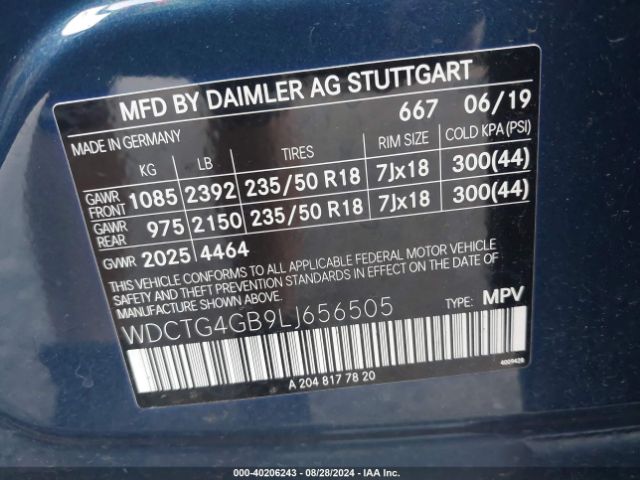 WDCTG4GB9LJ656505 Mercedes-Benz Gla 250 4matic