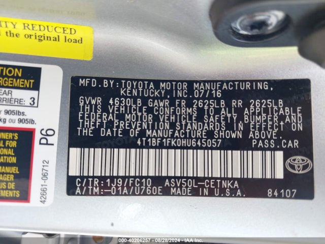 Toyota CAMRY LE 2017 4T1BF1FK0HU645057 Image 9