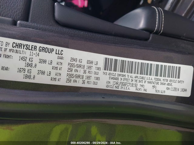 Jeep Grand Cherokee Limited 2015 1C4RJFBG6FC718192 Image 9