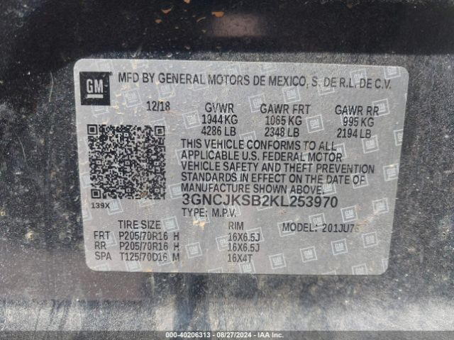 3GNCJKSB2KL253970 Chevrolet TRAX LS