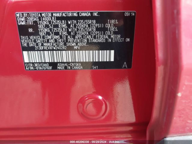 2T3DFREVXFW240282 Toyota Rav4 Limited