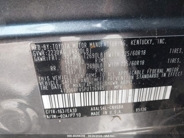 4T3D6RFV5PU116985 Toyota Rav4 Hybrid Limited