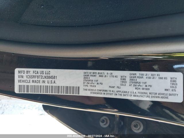 1C6SRFBT2LN384581 RAM 1500 Big Horn Quad Cab 4x4 6'4 Box
