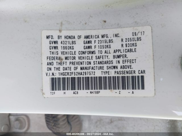 1HGCR2F52HA297572 Honda Accord Sport