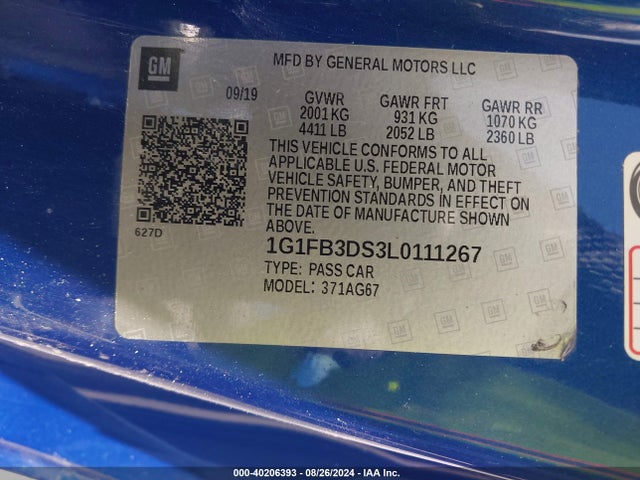 Chevrolet Camaro Rwd  1lt 2020 1G1FB3DS3L0111267 Image 9