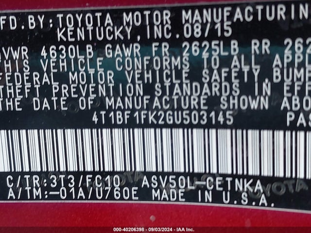 Toyota CAMRY LE 2016 4T1BF1FK2GU503145 Image 9
