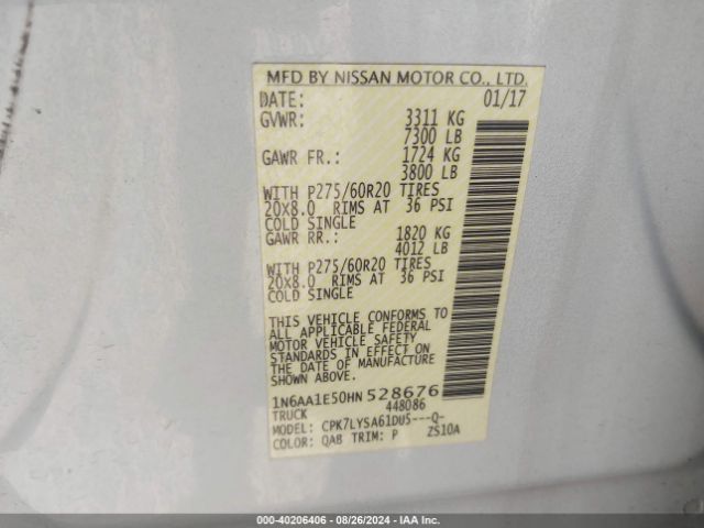 1N6AA1E50HN528676 Nissan Titan Platinum Reserve