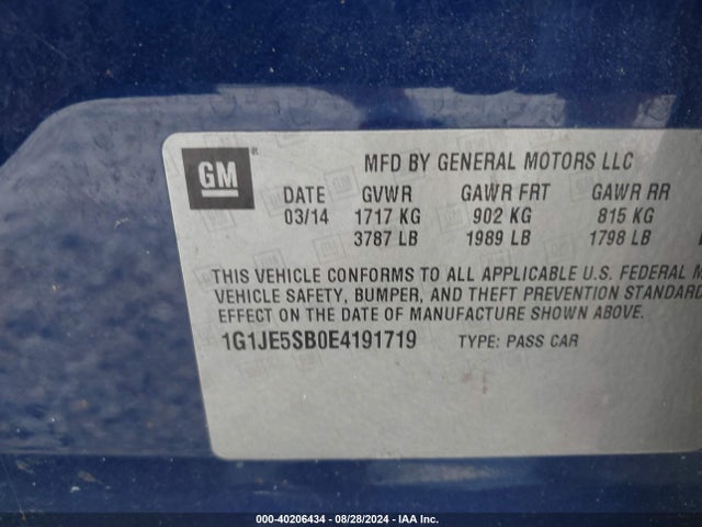 Chevrolet Sonic Ltz Auto 2014 1G1JE5SB0E4191719 Image 9