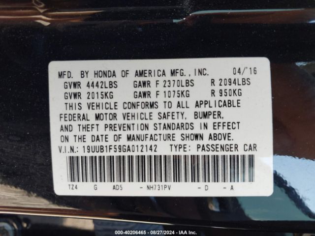 19UUB1F59GA012142 Acura TLX TECH