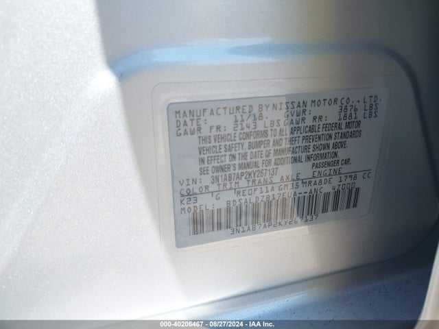 Nissan SENTRA SV 2019 3N1AB7AP2KY267137 Image 9
