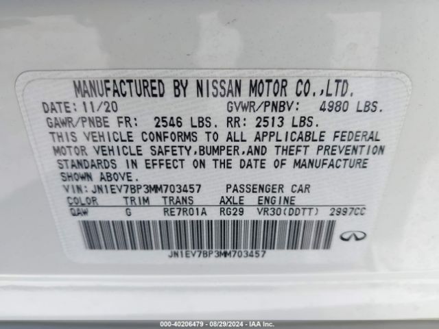 JN1EV7BP3MM703457 Infiniti Q50 LUXE