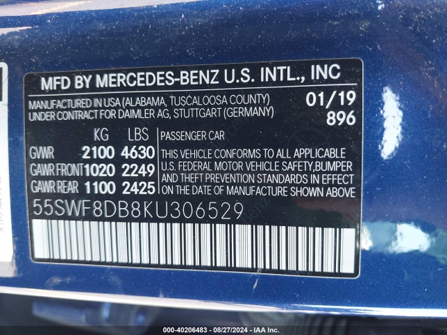 55SWF8DB8KU306529 Mercedes-Benz C 300