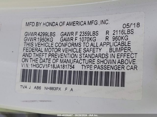 1HGCV1F18JA181754 Honda ACCORD LX