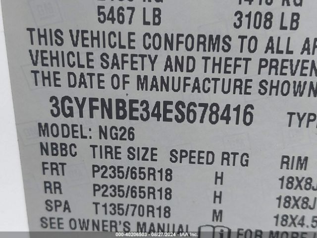 3GYFNBE34ES678416 Cadillac Srx Luxury Collection