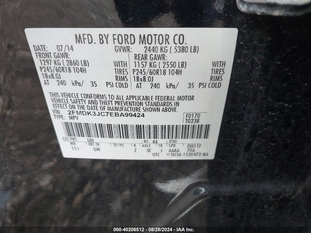 Ford EDGE SEL 2014 2FMDK3JC7EBA99424 Image 9