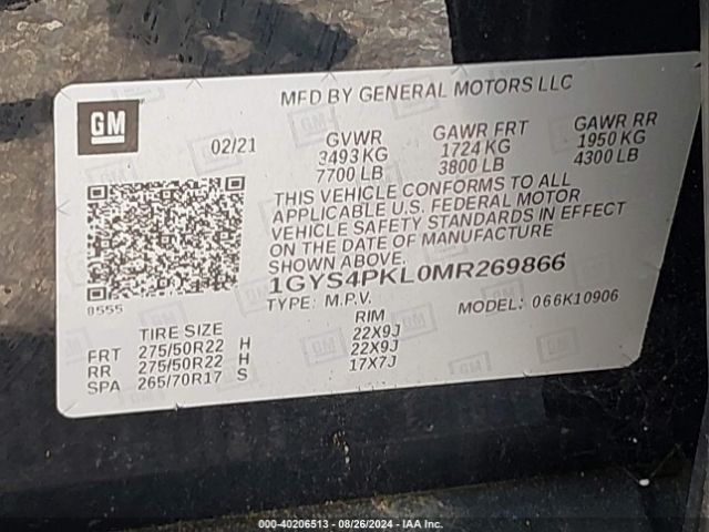 1GYS4PKL0MR269866 Cadillac Escalade Esv 4wd Sport