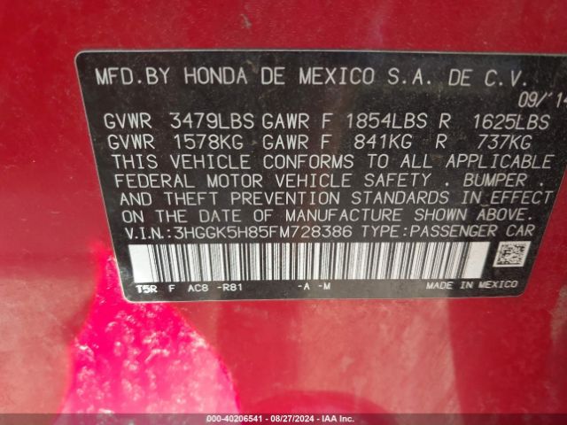 3HGGK5H85FM728386 Honda Fit Ex/ex-l