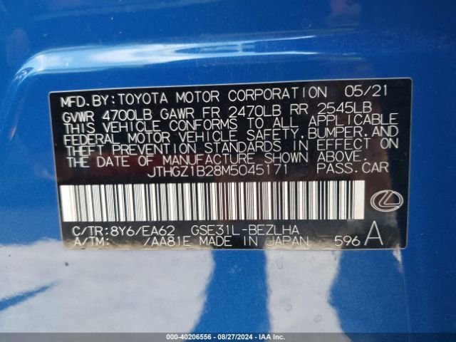 JTHGZ1B28M5045171 Lexus Is 350 F Sport