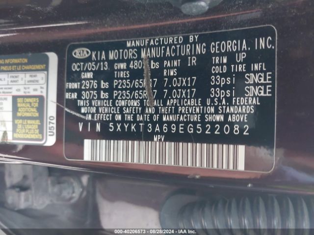 5XYKT3A69EG522082 KIA SORENTO LX