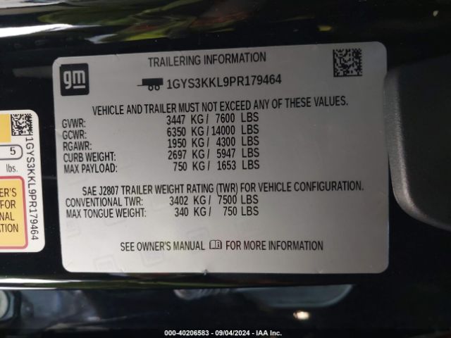 1GYS3KKL9PR179464 Cadillac Escalade Esv 2wd Premium Luxury