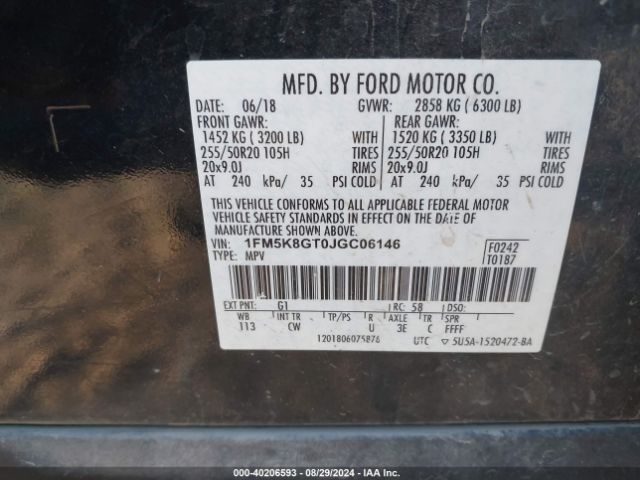 1FM5K8GT0JGC06146 Ford EXPLORER SPORT