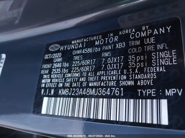 Hyundai TUCSON SE 2021 KM8J23A48MU364761 Image 9