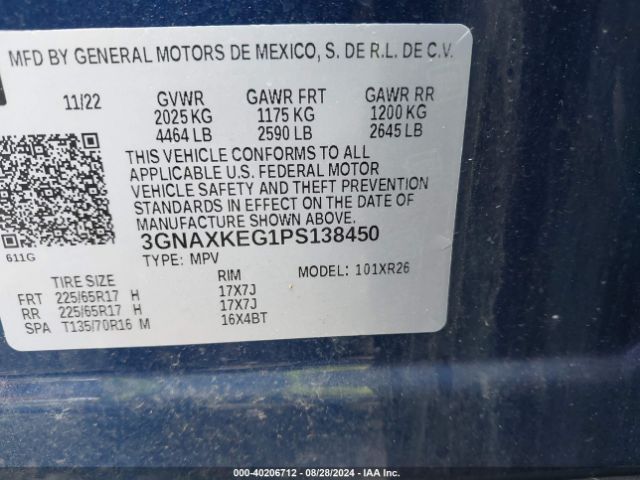 3GNAXKEG1PS138450 Chevrolet Equinox Fwd Lt