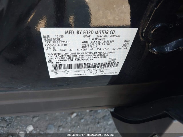Ford EXPLORER XLT 2021 1FMSK8DH7MGA10289 Image 9