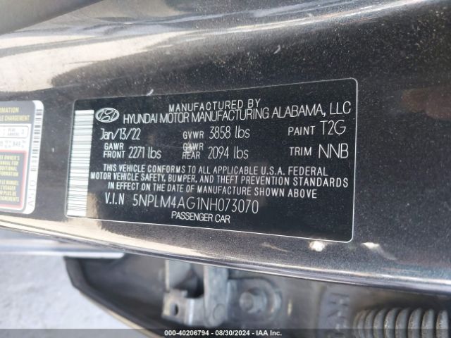 5NPLM4AG1NH073070 Hyundai ELANTRA SEL