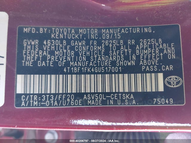 Toyota CAMRY SE 2016 4T1BF1FK4GU517001 Image 9