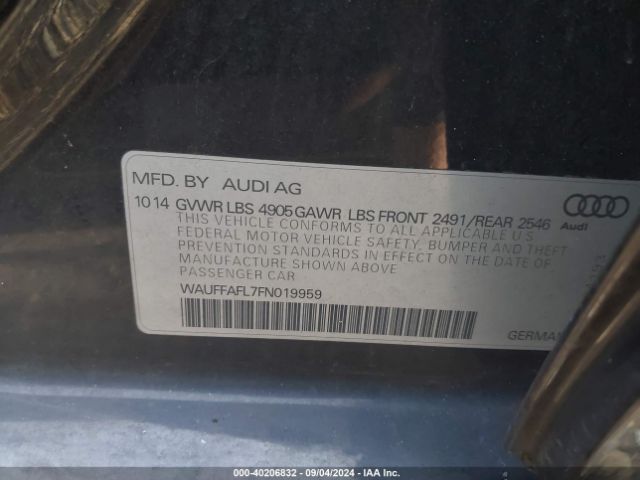 WAUFFAFL7FN019959 Audi A4 2.0t Premium