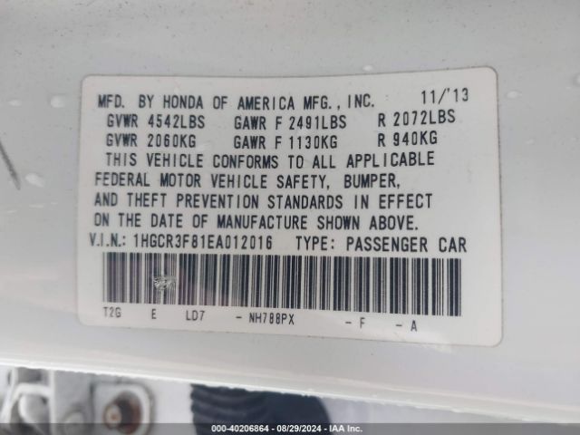 1HGCR3F81EA012016 Honda Accord Ex-l V-6