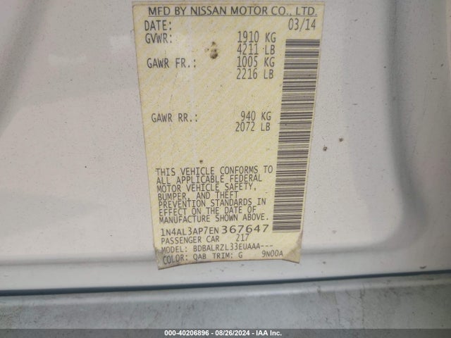 Nissan Altima 2.5 S 2014 1N4AL3AP7EN367647 Image 9