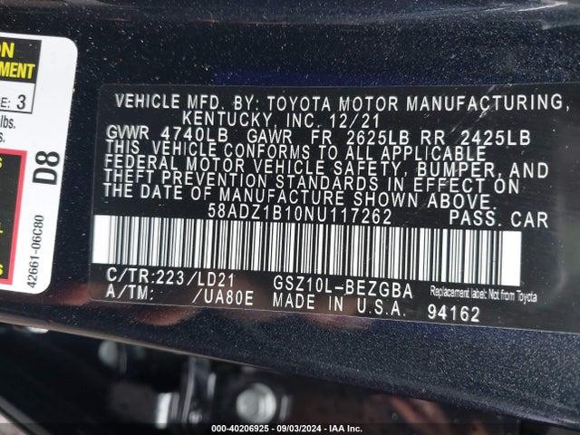 Lexus ES 350 2022 58ADZ1B10NU117262 Image 9