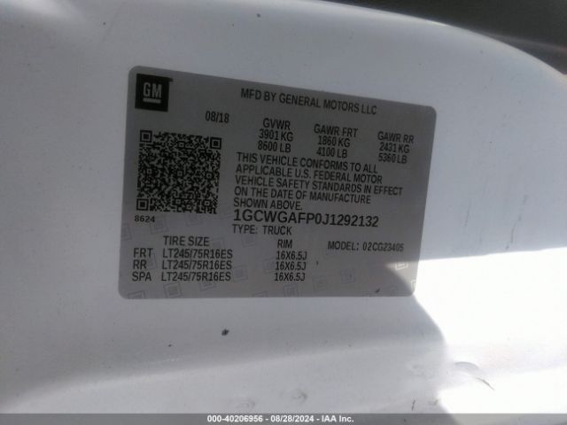 1GCWGAFP0J1292132 Chevrolet Express 2500 Work Van