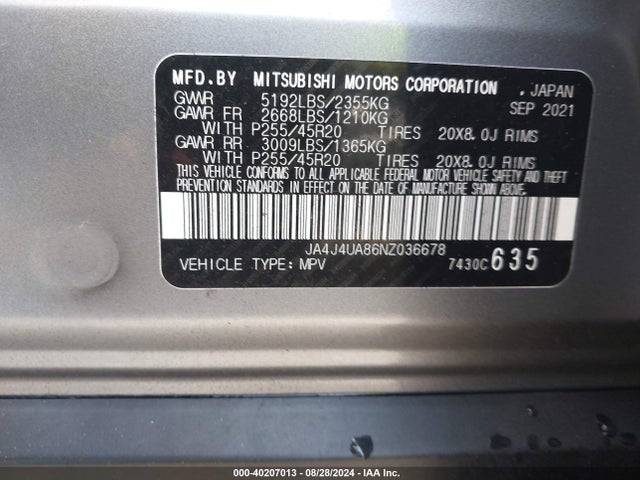 2022 MITSUBISHI OUTLANDER JA4J4UA86NZ036678 Photo 8