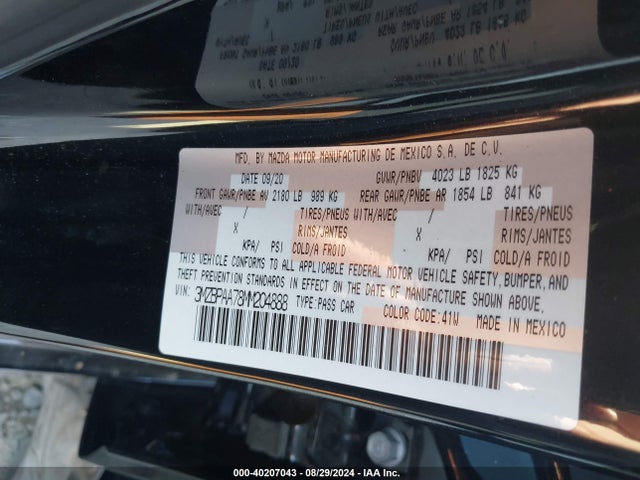 3MZBPAA78MM204888 Mazda Mazda3 2.0