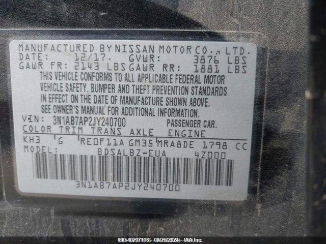 3N1AB7AP2JY240700 Nissan SENTRA S