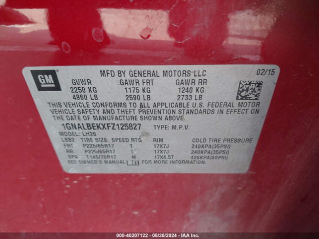 1GNALBEKXFZ125827 Chevrolet EQUINOX 1LT