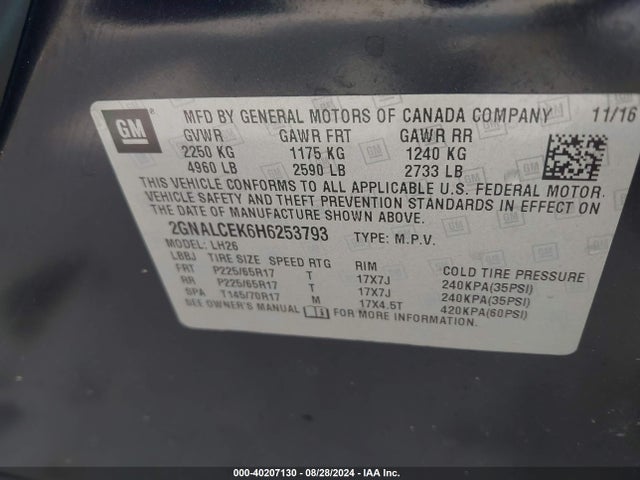 Chevrolet EQUINOX LT 2017 2GNALCEK6H6253793 Image 9