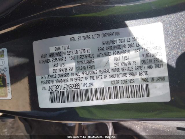 JM3TB2CA1F0452966 Mazda Cx-9 Touring